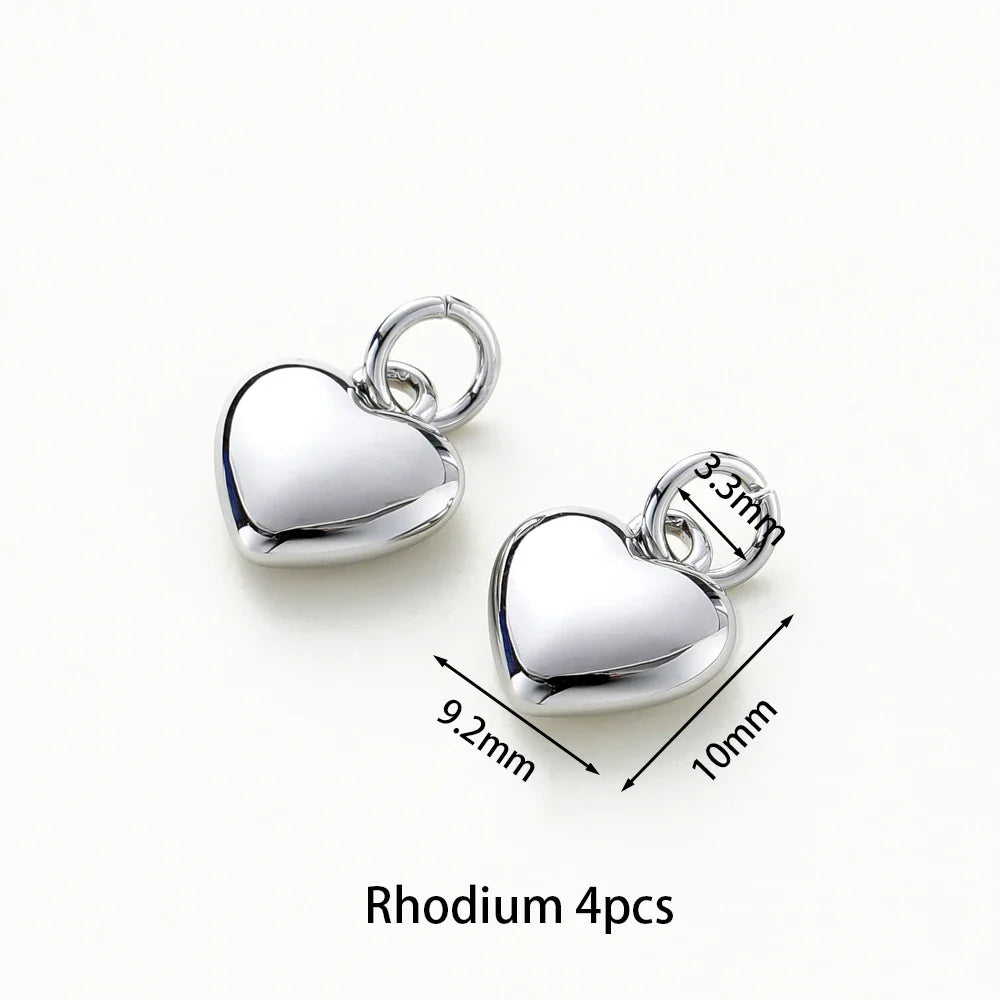4pcs/lot 14K 18K Gold Plated Heart Charm with Jump Ring Necklace Making Supplies Solid Love Pendant For DIY Jewelry Accessories