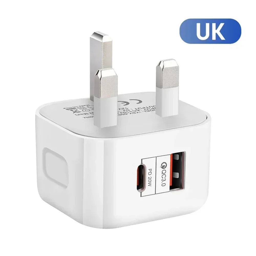 EU US UK 20W Dual Ports Type c USB C PD Wall Charger Fast Quick Charging Power Adapters For IPhone 11 12 13 14 15 Samsung htc lg