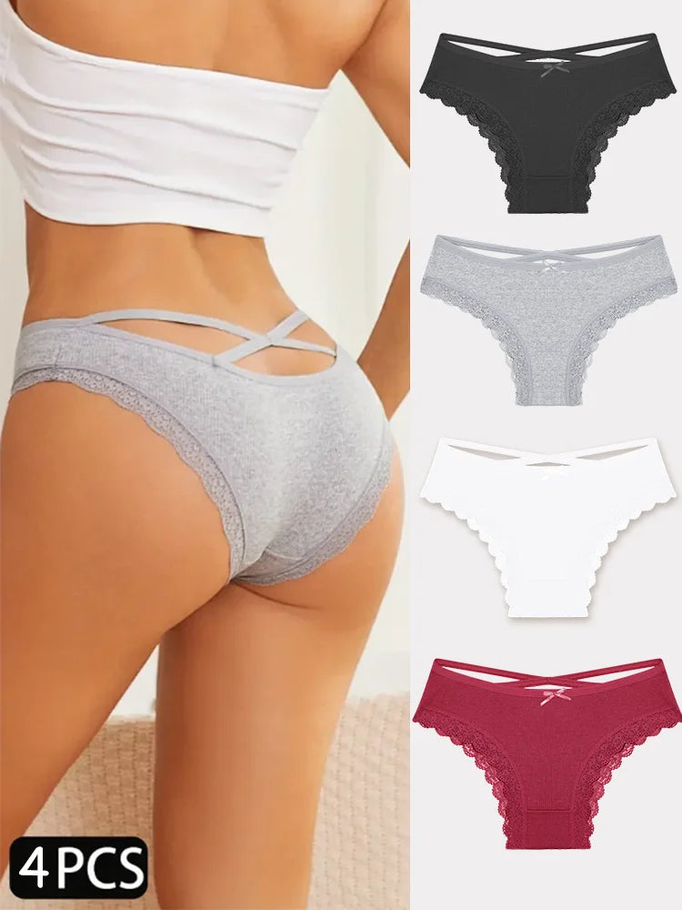4PCS Women's Cotton Briefs Sexy Female Underpants Elasticity Comfortable Underwear Panties Lingerie S-XL  Solid Color Intimate