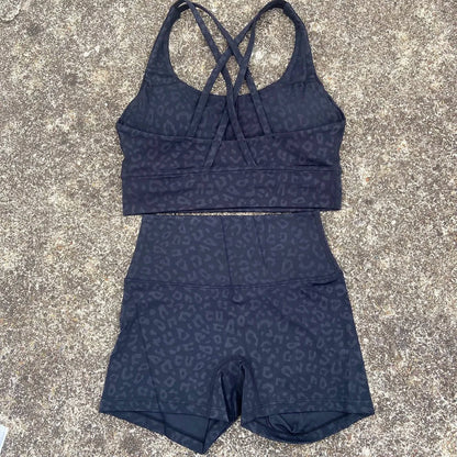 Solid Color gym bike Yoga Set short Legging +cross sport bra Tracksuit  Athletic Women Gym Suit Comprehensive Training Jogging