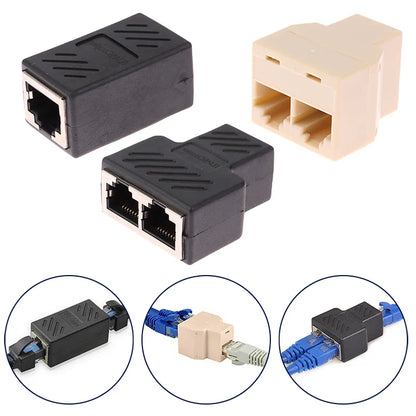 RJ45 1 To 1/2 LAN Ethernet Network Cable Female Splitter Adapter Connector Splitter Extender Plug Network Tee Head Connection