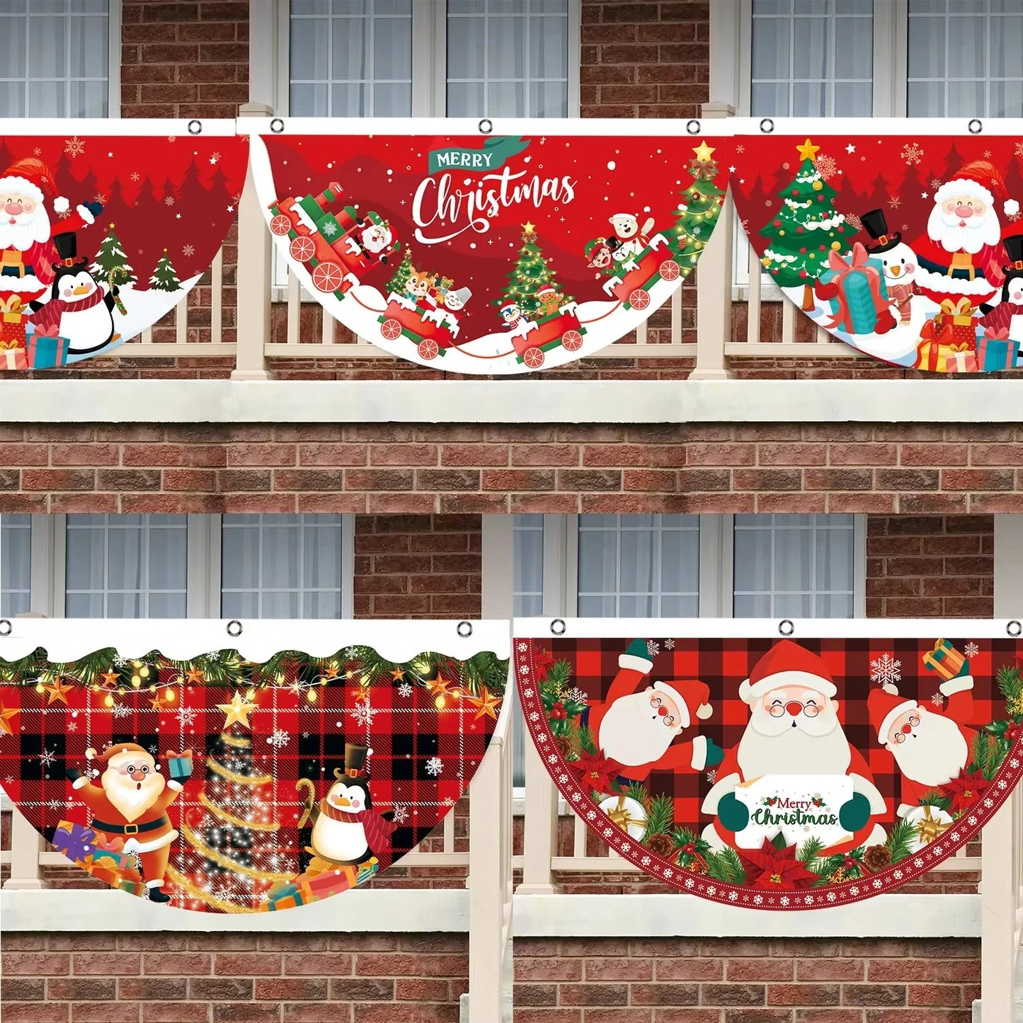Christmas Fan-shaped Flag Banner Christmas Decoration for Home 2024 Christmas Ornament Xmas Navidad Noel Gift New Year 2025