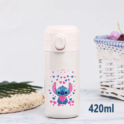 Disney Stitch 420ml Thermal Cup Sports Water Bottle Kids Portable Large Capacity Outdoor Vacuum Cup Stainless Steel Bottle