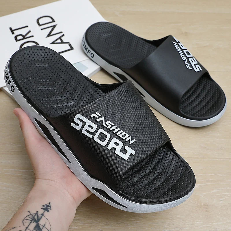 Big Size Men's Slippers Summer Sport Style Slides Anti-slip Thick Sole Breathable Fashion Slip-on Beach Leisure Sandals