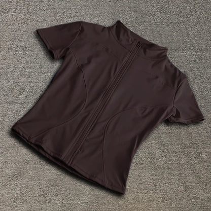 Women sport wear Slim Fit Polyester Quick-drying Full Zip Outdoor Fitness Running Tights Short Sleeves Women's Yoga Wear