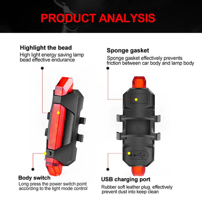 USB Rechargeable Bike Light Taillight Easy to Install 3 Modes Bicycle Light Accessories for the Bicycle