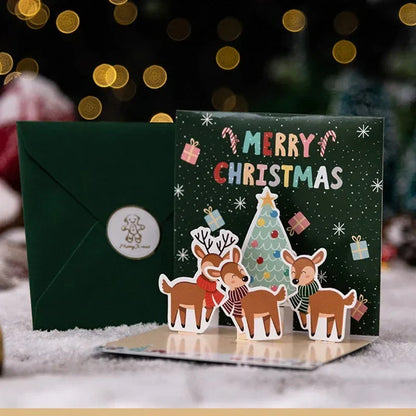 5/1PCS 3D Pop UP Christmas Greeting Cards with Envelope Friend Family Blessing Postcard Birthday New Year Christmas Decoration