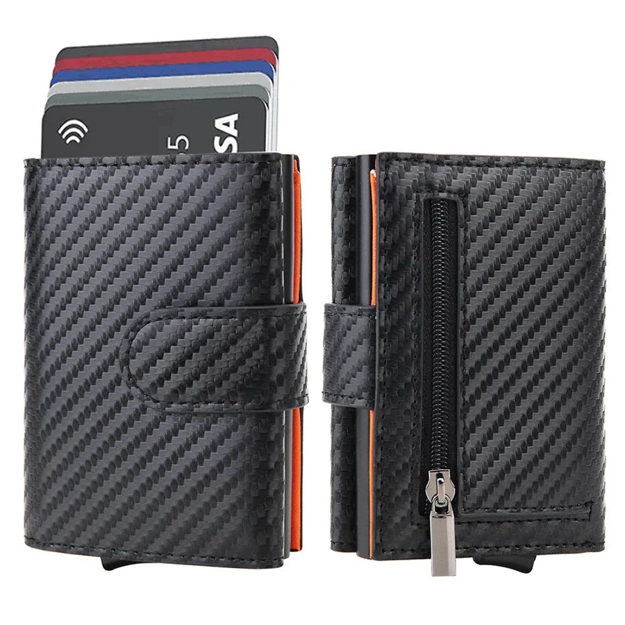 DIENQI Carbon Fiber Rfid Wallet Male Money Card Holder Pocket Mini Wallet Women Men Smart Purses Automatic Pop Up Valet Walet