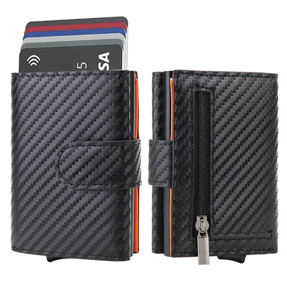 DIENQI Carbon Fiber Rfid Wallet Male Money Card Holder Pocket Mini Wallet Women Men Smart Purses Automatic Pop Up Valet Walet