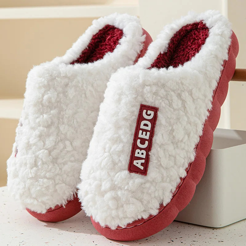 Eyriphy New Fashion Cotton Slippers For Women Winter Warm House Shoes Curly Faux Cotton Bedroom Slides Non-Slips Comfort Slipper
