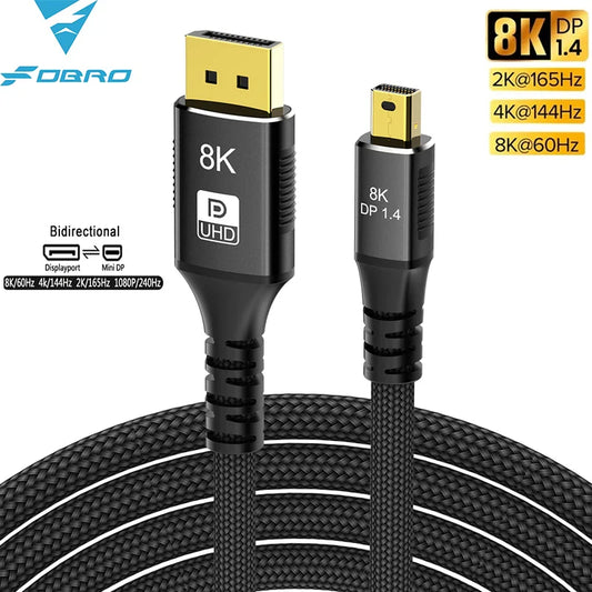 8K Mini DisplayPort to DisplayPort Cable DP1.4 8K 60Hz Bi-Directional Transmission DP to Mini DP Cables for MacBook Air Monitor
