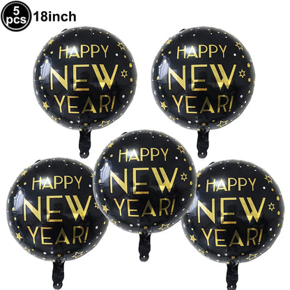Happy New Year 2025 Balloons Gold Number 2025 Foil Balloons Happy New Year Letters Balloon Banner Gold New Years Eve Party Decor