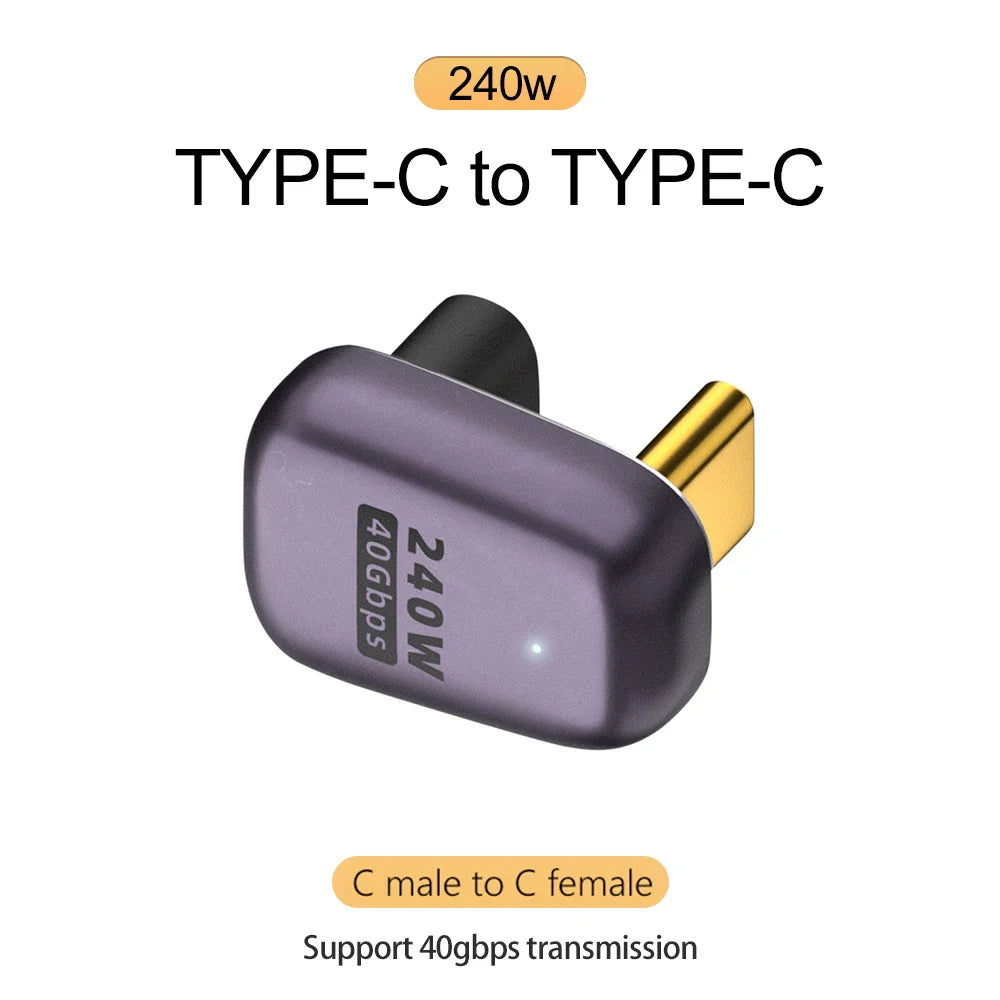 NNBILI 5A Type-C OTG Adapter 240W Fast Charging Data Converter USB4.0 40Gbps Support 8K 60Hz USB C 90/180 Degree Elbow Adapter