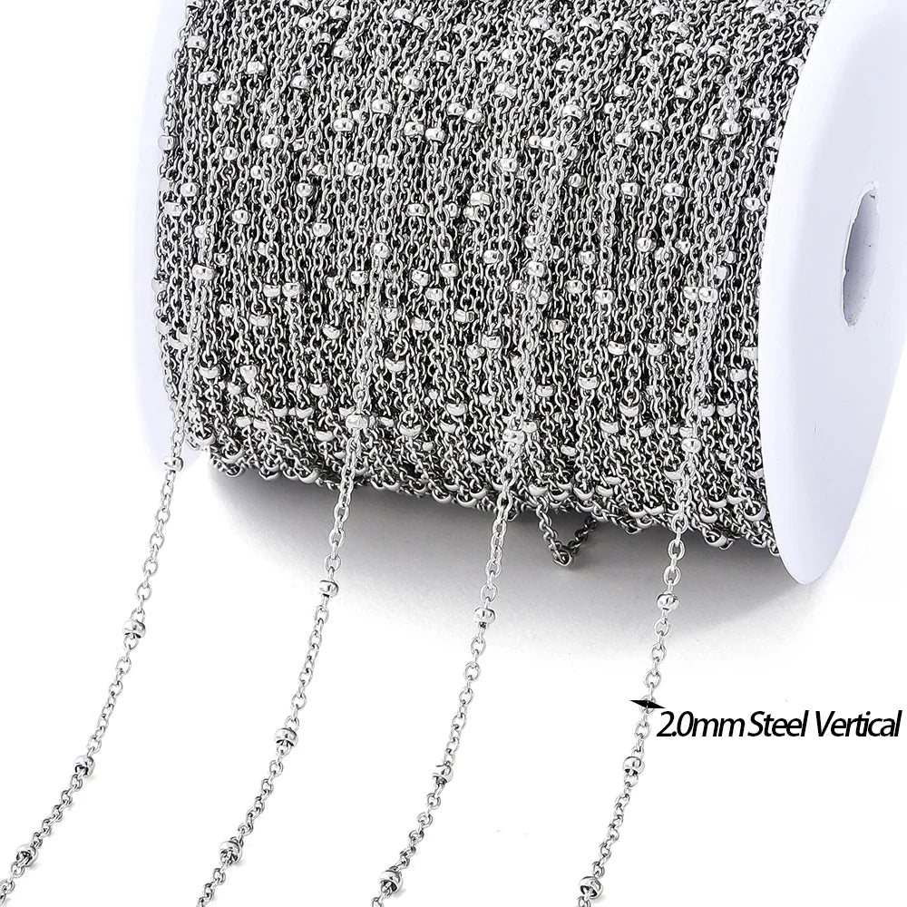 No Fade 2Meters Stainless Steel Chains Gold Color Lips Beads Beaded Chain for Jewelry Making DIY Necklace Bracelet Accessories