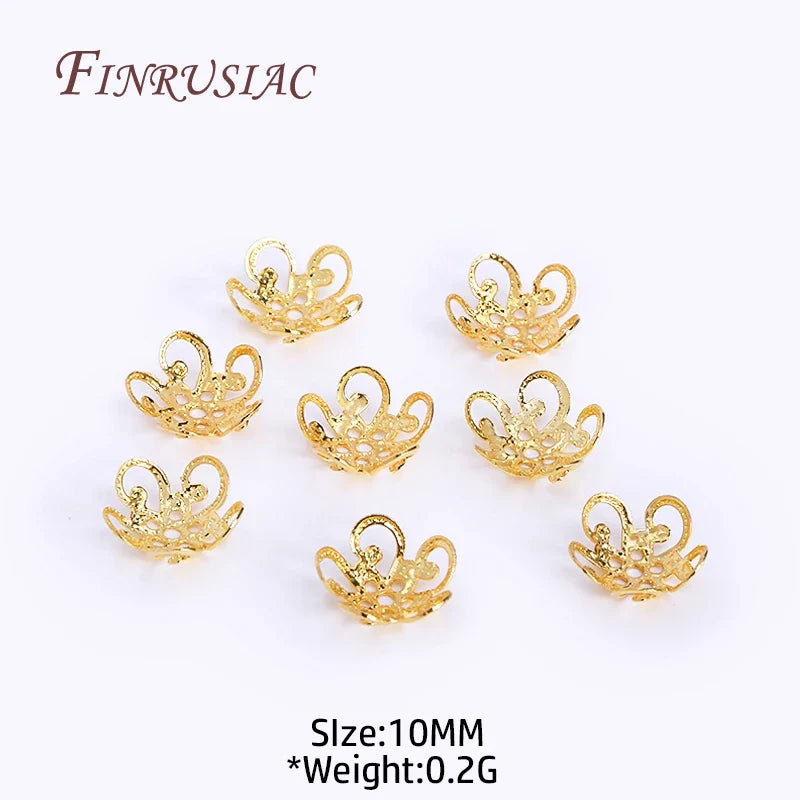 8/10MM 18K Gold Plated Brass Metal Hollow Beads Caps Flower Caps For Beads For DIY Beading Jewelry Making Supplies Wholesale