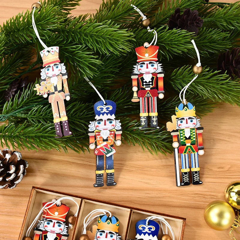 Christmas Nutcracker Soldier Wooden Pendant Xmas Tree Hanging Ornaments 2024 Navidad Decoration for Home 2025 New Year Gifts