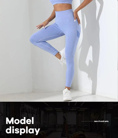 Yoga Basic 2pcs Seamless High Stretch Yoga Set Tracksuit Gym Set Crisscross Back Cami Hip-hugging Tummy Control Leggings