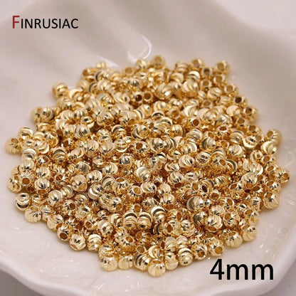 18K Gold Plated Brass Spacer Beads For Jewelry Making Materials,Separators For Beads, Striped Cut Flower Beads For Needlework