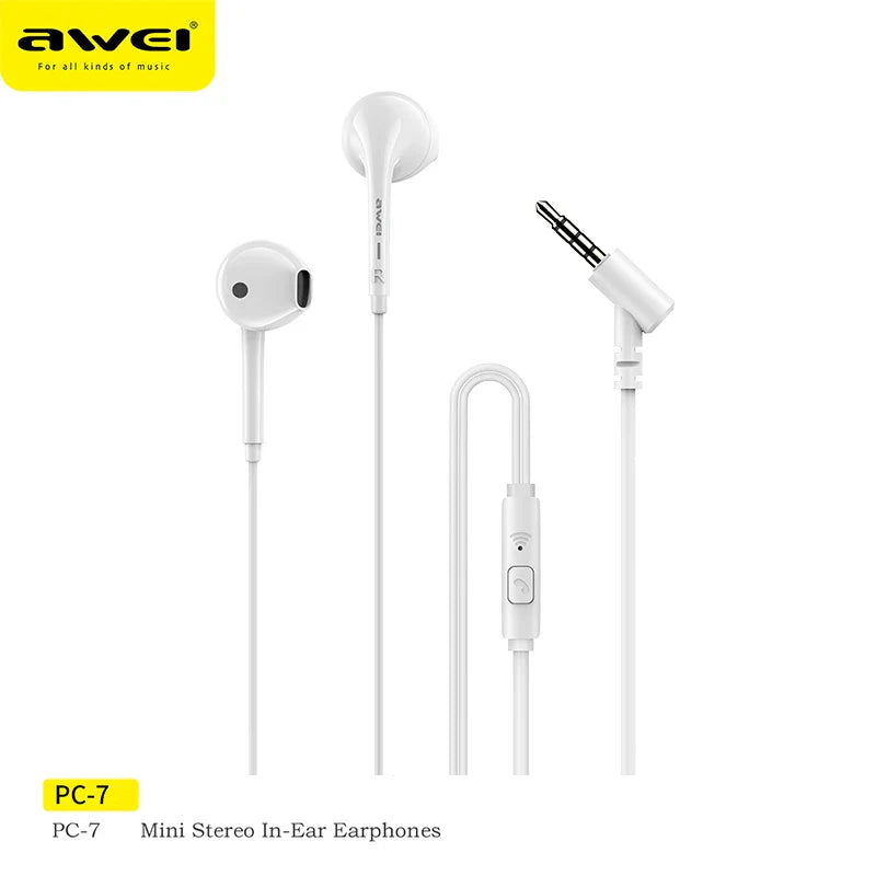 Awei PC-7T/PC-7 Wire-controlled Headset With Microphone Hands-free Calling Ergonomic Headphone Type-C Earphone For Smartphones