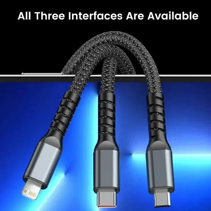 Luminous data cable 3 in1 mobile phone charging cable 100W fast charge braid typec data cable for iPhone Samsung Xiaomi Huawei