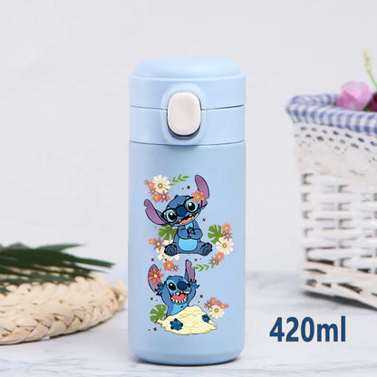 Disney Stitch 420ml Thermal Cup Sports Water Bottle Kids Portable Large Capacity Outdoor Vacuum Cup Stainless Steel Bottle