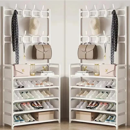 Clothes Hanger Multi-Layer Shoe Rack Doorway DIY Hat and Shoes Shelf Simple Floor-Standing Living Room Organizer Storage Racks