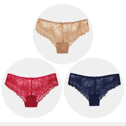 Women Briefs Sexy Full Lace Panties Hollow Out Low-waist Female Shorts Soft Solid Color Breathable Underwear Fast Ship 3pcs/lots