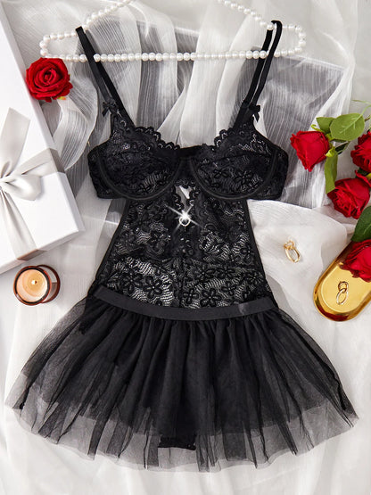 Sexy Set Open Bodysuit Underwear For Women Lace Perspective Night Skirt Sex Costumes Erotic Lingerie Corsets bra and panty set