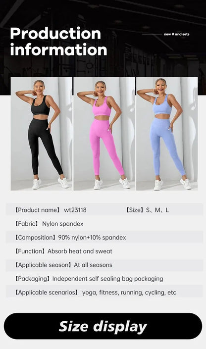 Yoga Basic 2pcs Seamless High Stretch Yoga Set Tracksuit Gym Set Crisscross Back Cami Hip-hugging Tummy Control Leggings