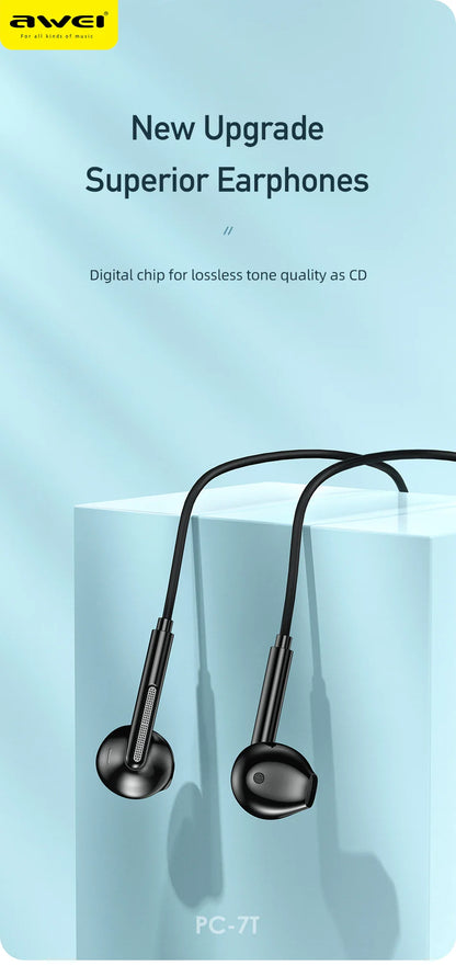 Awei PC-7T/PC-7 Wire-controlled Headset With Microphone Hands-free Calling Ergonomic Headphone Type-C Earphone For Smartphones