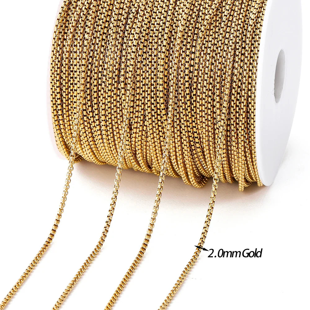 No Fade 2Meters Stainless Steel Chains Gold Color Lips Beads Beaded Chain for Jewelry Making DIY Necklace Bracelet Accessories