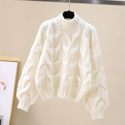 Twist Sweater Women Lantern Long-Sleeved Loose Lazy Chic Fall Winter Korean Knitted Casual O-Neck Pullover Female Sweet Jumpers
