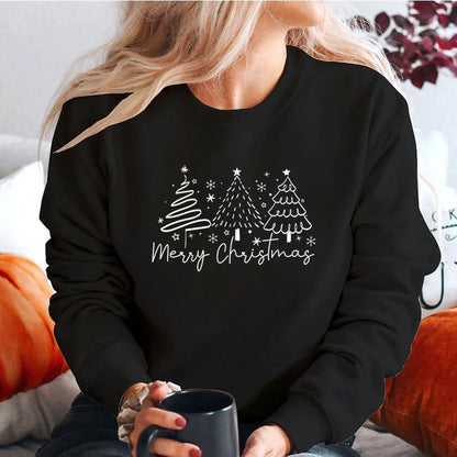 Merry Christmas Tree Trending Sweatshirts Women Funny Festive Fashion Casual Hoodies Trendy Christmas Tree Design Holiday Hoodie