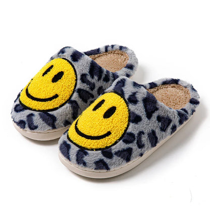 Leopard Fluffy Slippers for Home Smile Designer Platform Shoes Women 2024 Indoor Plush Sliders Warm Flats Chic Winter Footwear
