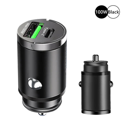 100W USB Car Charger Mini Fast Charging Dual Ports Phone Charger Type C QC3.0 PD Car Chargers for IPhone Xiaomi Huawei Samsung