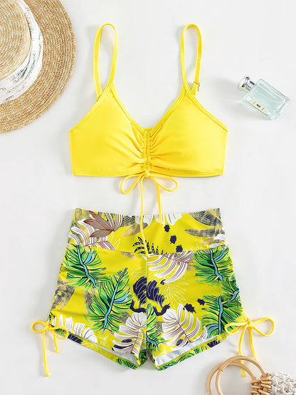 Drawstring Front Shorts Bikinis 2025 High Waist Swimsuit Women Swimwear Female Bathers Bathing Swimming Swim Suit Beachwear