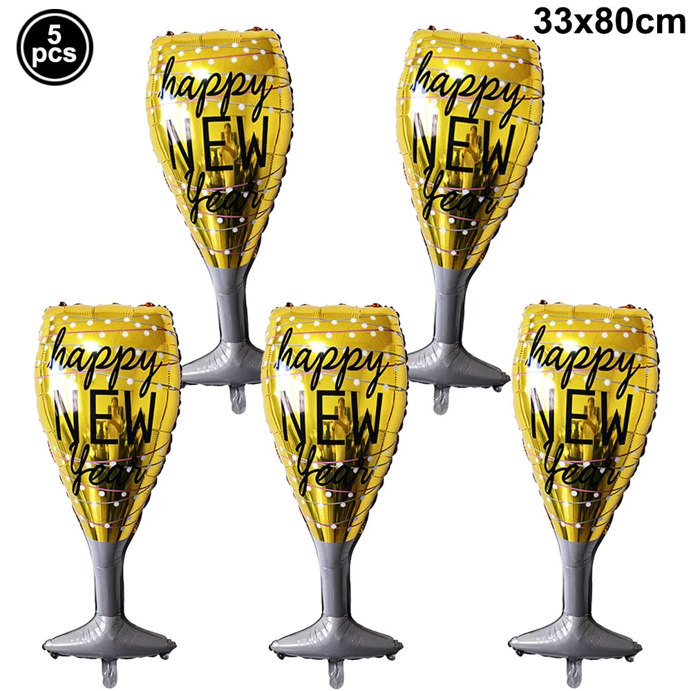 Happy New Year 2025 Balloons Gold Number 2025 Foil Balloons Happy New Year Letters Balloon Banner Gold New Years Eve Party Decor