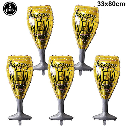 Happy New Year 2025 Balloons Gold Number 2025 Foil Balloons Happy New Year Letters Balloon Banner Gold New Years Eve Party Decor