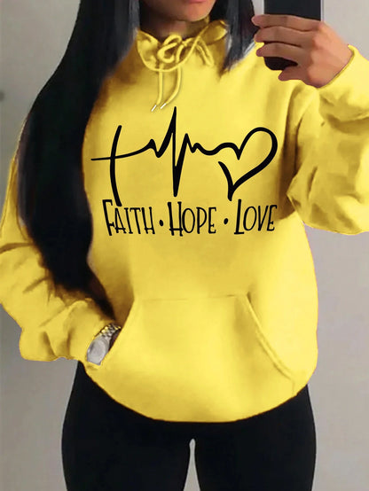 Faith Hope Love Letter Graphic Women Hoody Street Casual Loose Sweatshirt Autumn Fleece Hooded Hip Hop O-Neck Clothing Female