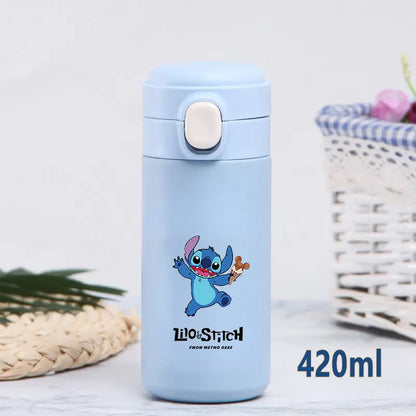 Disney Stitch 420ml Thermal Cup Sports Water Bottle Kids Portable Large Capacity Outdoor Vacuum Cup Stainless Steel Bottle