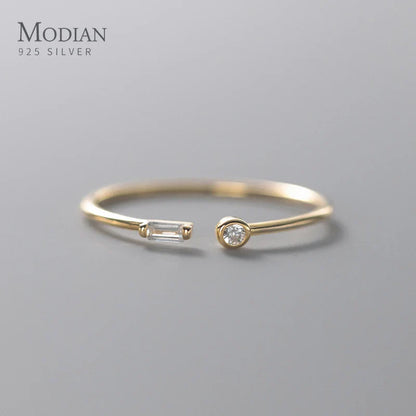 Modian Real 925 Sterling Silver Simple Thin Clear CZ Finger Rings Adjustable 14K Gold Ring For Women Wedding Jewelry Gifts