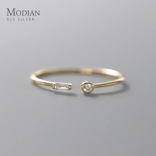 Modian Real 925 Sterling Silver Simple Thin Clear CZ Finger Rings Adjustable 14K Gold Ring For Women Wedding Jewelry Gifts