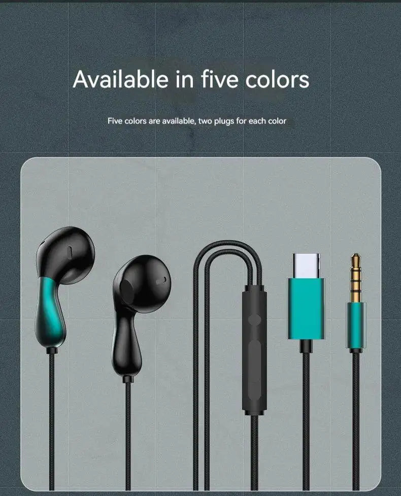 Wired Earphone 3.5mm AUX/Type C HiFi Surround Heavy Bass With MIC In-Ear Game Music Headsets For Samsung Huawei Xiaomi iPad PC