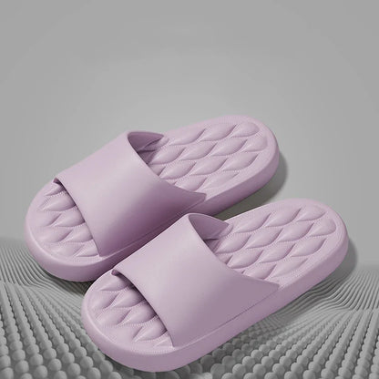 Men's Summer Slippers EVA Indoor Bathroom Thick Sole Diamond Check Massage Sensation Beach Non-slip Ladies Comfort Flat Shoes