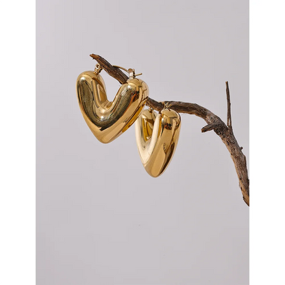 Yhpup Fat Fashion Stainless Steel Heart Chunky Hoop Earrings Charm Metal Texture Rust Proof Versatile Jewelry серьги тренд