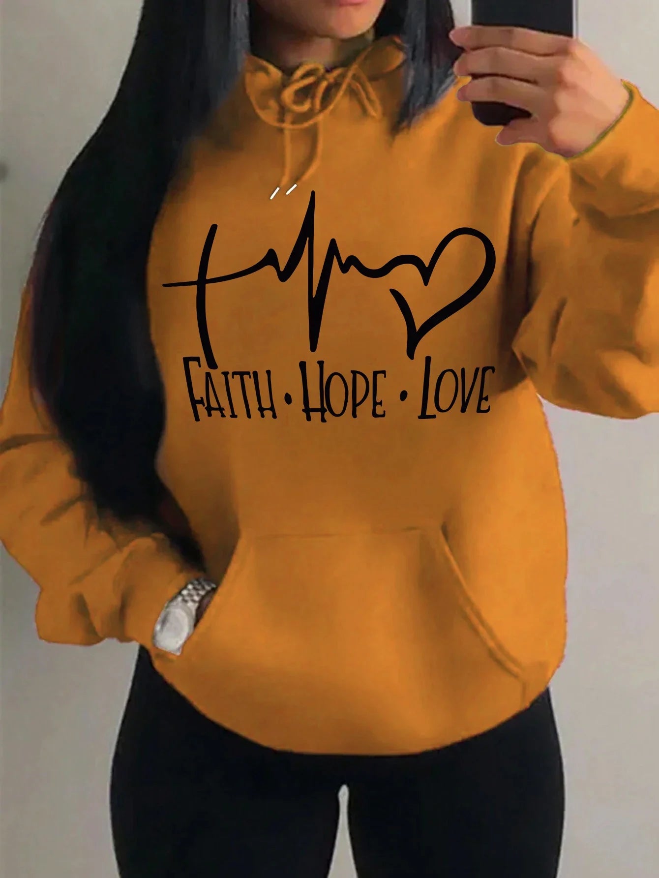 Faith Hope Love Letter Graphic Women Hoody Street Casual Loose Sweatshirt Autumn Fleece Hooded Hip Hop O-Neck Clothing Female