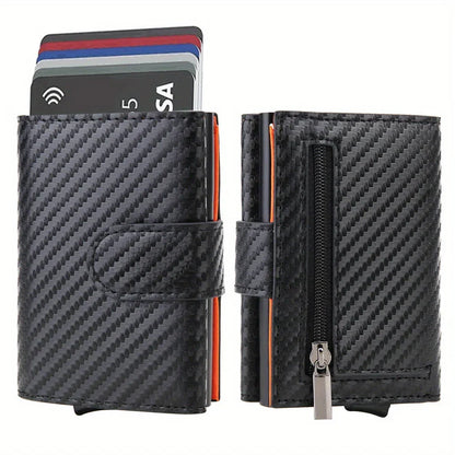 DIENQI Carbon Fiber Rfid Wallet Male Money Card Holder Pocket Mini Wallet Women Men Smart Purses Automatic Pop Up Valet Walet