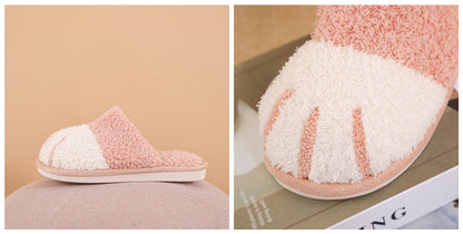 BEVERGREEN Winter Cute Cat Paw Designer House Women Fur Slippers Floor Mute Bedroom Lovers Warm Plush Shoes Indoor Fluffy Slides