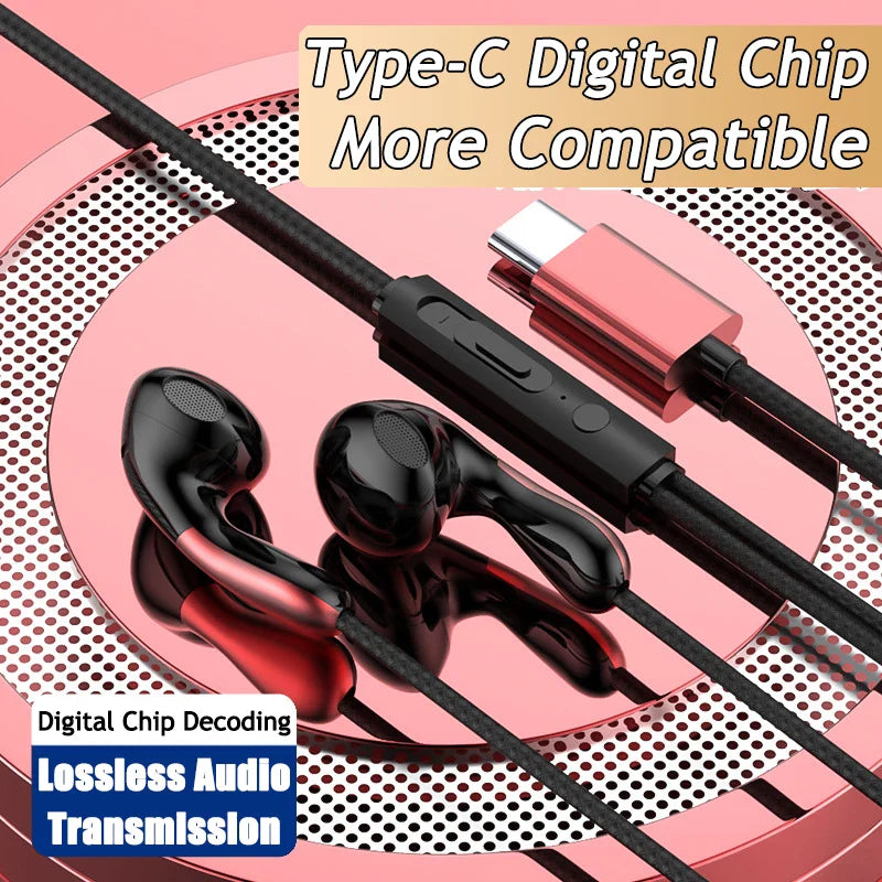 Wired Earphone 3.5mm AUX/Type C HiFi Surround Heavy Bass With MIC In-Ear Game Music Headsets For Samsung Huawei Xiaomi iPad PC