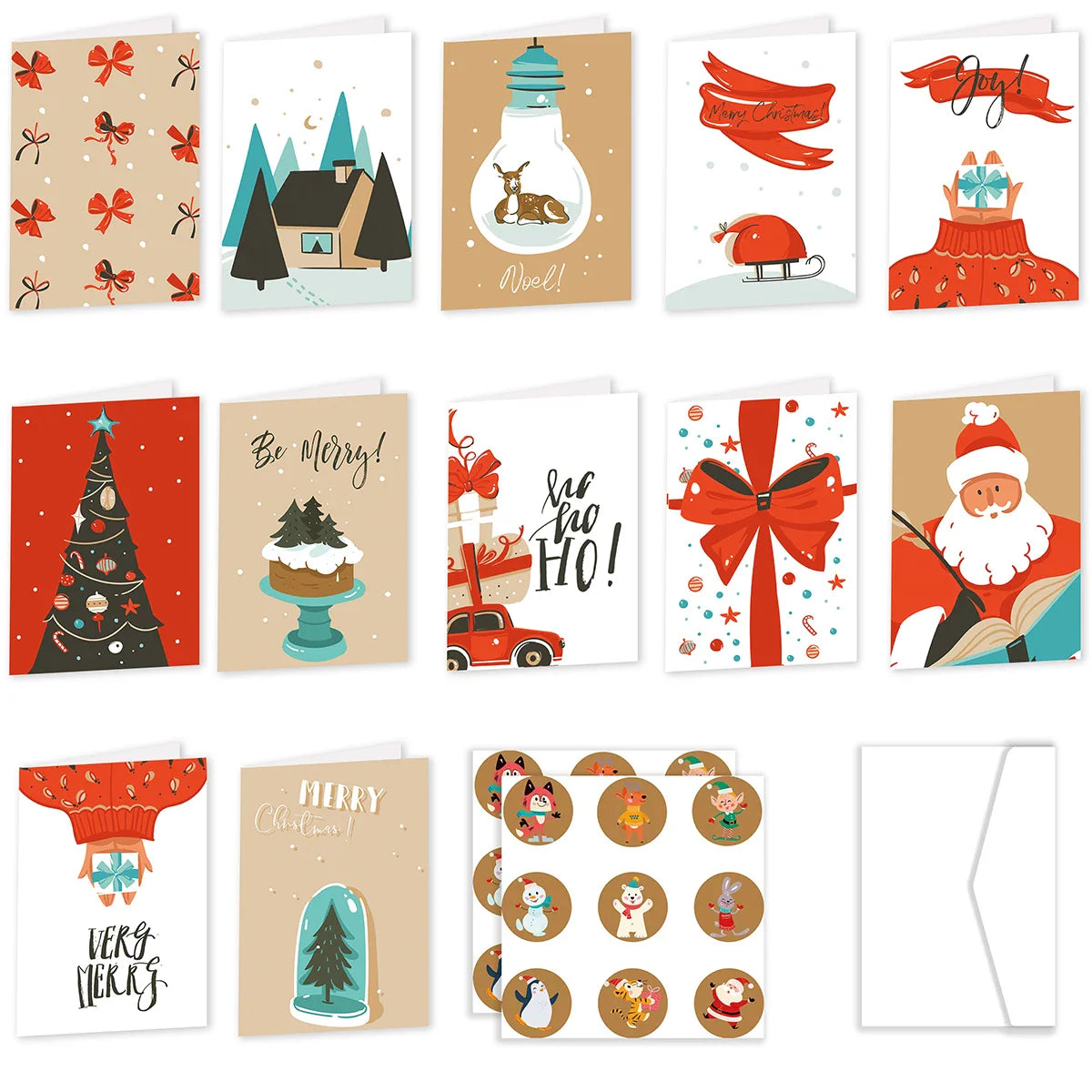 26pcs Merry Christmas Fold Small Greeting Cards with Envelopes Xmas Postcard Navidad New Year 2025 DIY Gift Card Decoration Noel